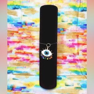 Rainbow Crystal Evil Eye Slider Chain Gun Metal Bracelet Hand Crafted